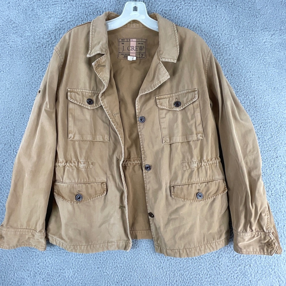J.Crew Field Jacket Women Size M Tan Khaki Utility Military Cotton Canvas Coat